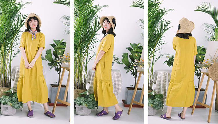 Blooming C419 Muguang gai váy nối pleated dress 2018 mới nữ mùa hè văn học ăn mặc giá váy maxi