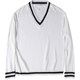 Big V Korean style V-neck sweater with stripes between collar and cuffs, loose Korean style personalized student knitwear trend