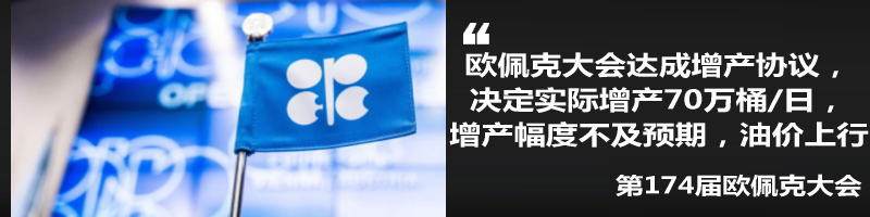 周五(6月22日)召开的欧佩克(OPEC)第174届大会会议结果显示，此前反对增产的伊朗同意增产，OPEC决定增产100万桶/日，尼日利亚油长指出，OPEC决定实际增产70万桶/日；由于，增产幅度大幅不及最初提出的150万桶/日，油价短线走高。