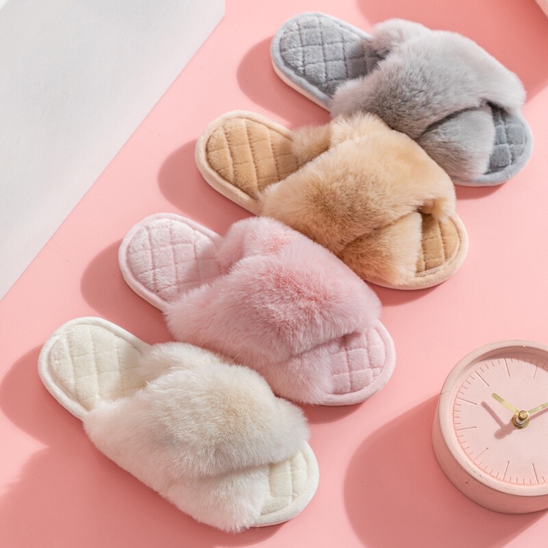 Cross-Border Amazon Pvc Winter Slippers Plush Cross Floor Cotton Slippers Indoor Home Warm Furry Slippers