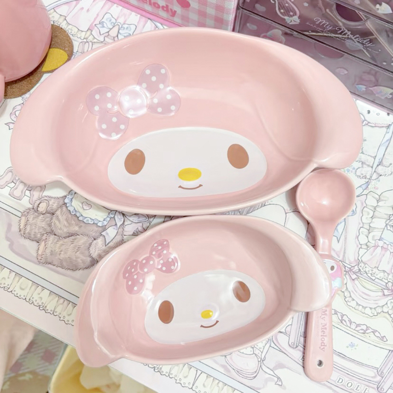 Melody-Shaped Ceramic Dinnerware Set for Home Use, Japanese-Style Cartoon Soup Noodle Bowl, Dish Plate, Pasta Tableware Set