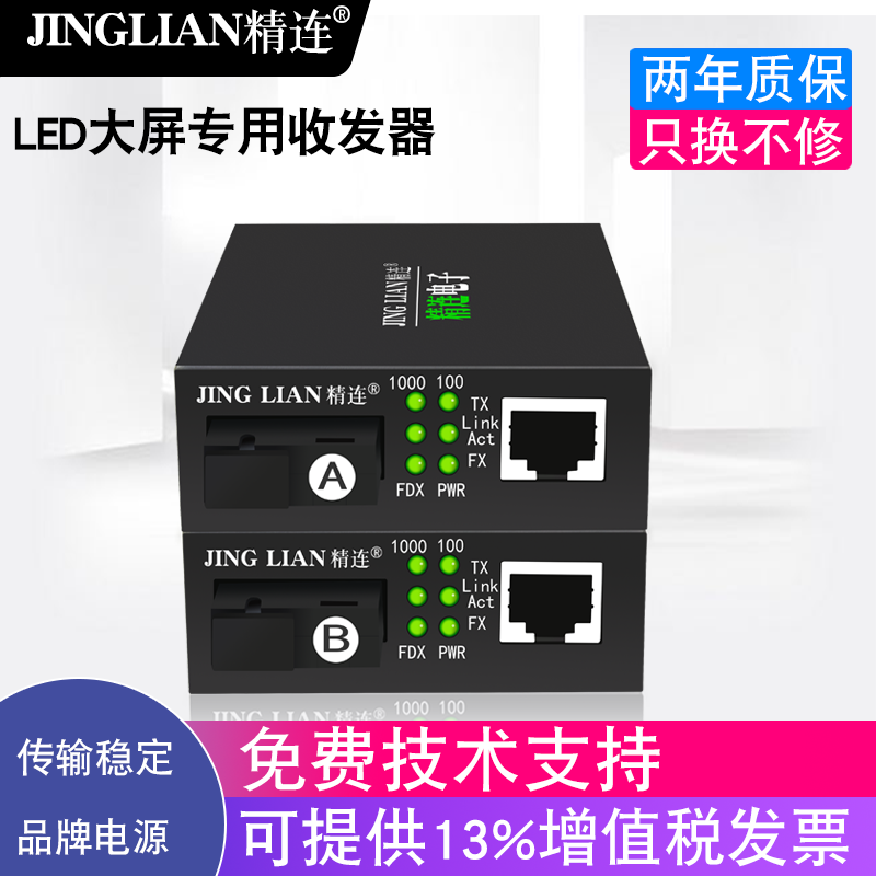Fine connected JL-LED1000AB fiber optic transceiver pure Gigabit single mode single fiber LED large screen Universal 1 pair