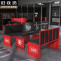 Hotel Hall sofa wrought iron card seat milk tea barbecue bar restaurant industrial style creative double table and chair combination