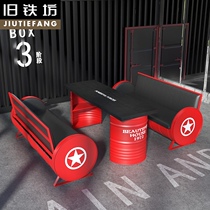Industrial wind oil drum Commercial Iron card seat sofa bar cleaning bar barbecue shop coffee shop table and chair combination
