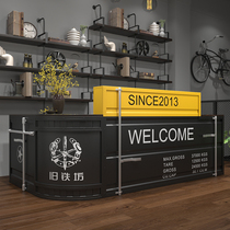 Bar counter Cashier Industrial style container Corner Wrought iron bar Retro grill Restaurant Reception desk