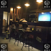 Wrought iron solid wood retro bar chair lifting bar chair Solid wood chair Rotating bar chair Bar stool Bar stool high stool