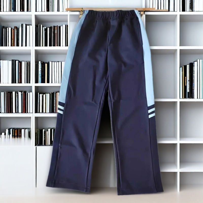 Deep Blue School Uniform Pants for Primary and Secondary School Students, Pure Cotton, Autumn and Summer Style, Light Blue Wide Stripe Three-Bar Jogger Sports School Pants