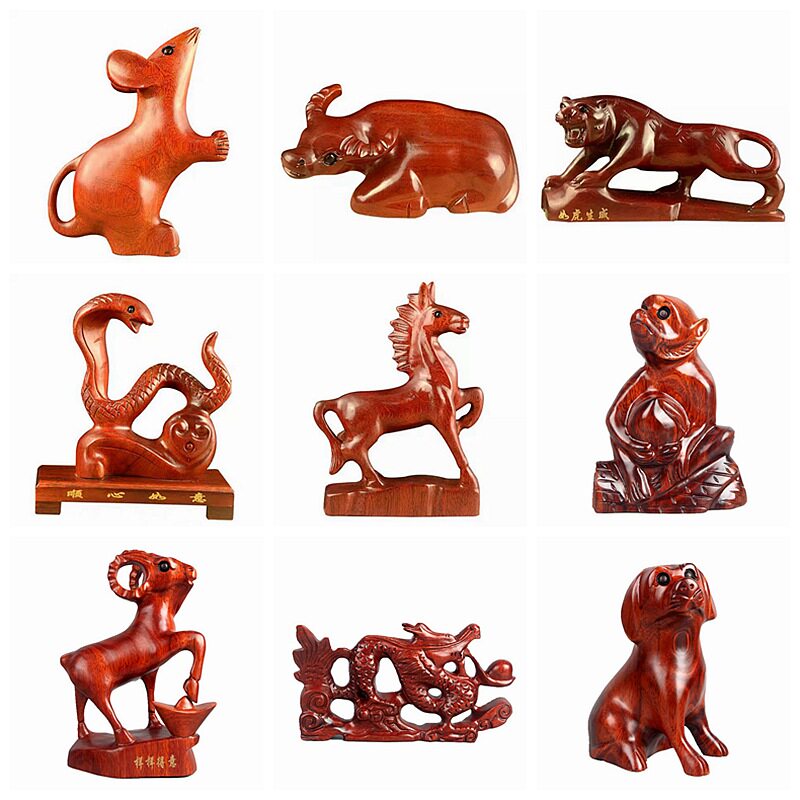 East Yang Wood Carvings Red Wood Solid Wood Engraving Wood Sheep Craft Gift Pendulum Adorned Duozodiac Wooden Home Wood Animal Tabletop Pendulum