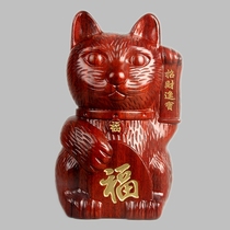 Dongyang wood carving lucky cat ornaments solid wood wooden goods crafts wood cat home opening mahogany decorations