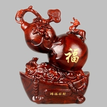 Dongyang wood carving wood mahogany lucky brave gourd Home Wooden Crafts opened fu lu wealth ornaments