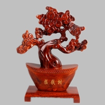 Dongyang wood carving solid wood mahogany Rosewood Rosewood flower flower pear wood Cash Money Tree ingots table ornaments