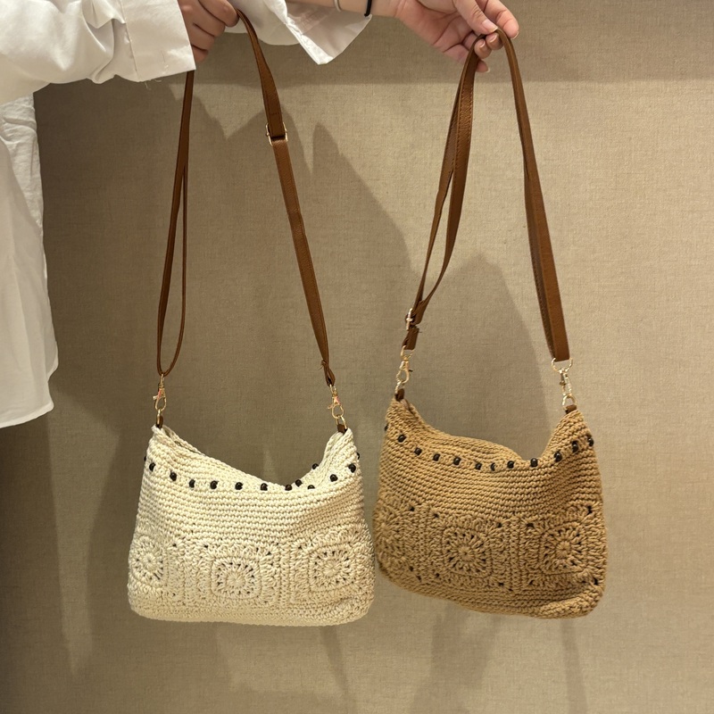 New Bohemian Woven Small Square Bag for Women, Casual Vacation Solid Color Shoulder Bag, Niche Non-Crowded Style Crossbody Bag
