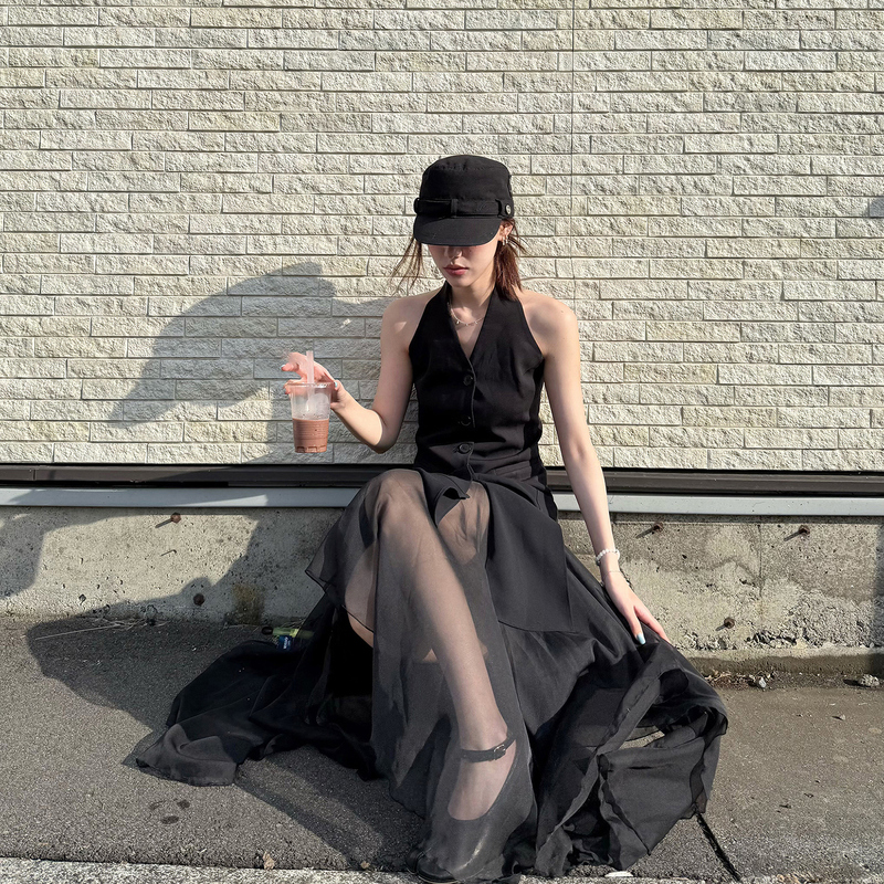 Lamb Pleated Heavy-Duty Dark Night Galaxy Irregular Mesh Skirt, Short on the Outside and Long on the Inside, Sheer Skirt