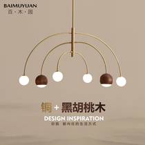 Restaurant light Modern minimalist designer All copper lamps Nordic light extravaganza Peach Wood Dining Hall Bar Terrace New Chinese Chandelier