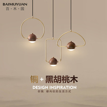 Chandelier minimalist modern Restaurant dining room Tea Room Lamp New Chinese Walnuts Wood Full Bronze Bedroom Headboard Headlights