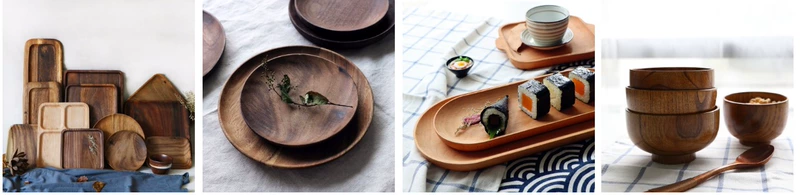 Nhật Bản zakka 木 盘 Sushi món ăn nhẹ nut nut gỗ rắn đĩa tròn tấm gỗ nhà tấm ăn sáng