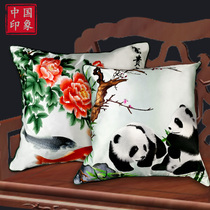 Sichuan Tourism Souvenirs China Wind New Chinese Style Embroidered Panda Fashion Square Silk Satin Pillow Sends Old Foreign Gifts