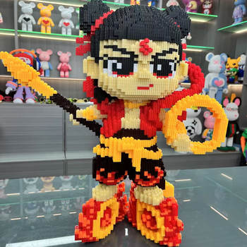 50cm Luminous Wind Fire Wheel Nezha Building Blocks Series Particle 3D Assembly Ornament Gift for Boys and Girls Stress Relief Toy