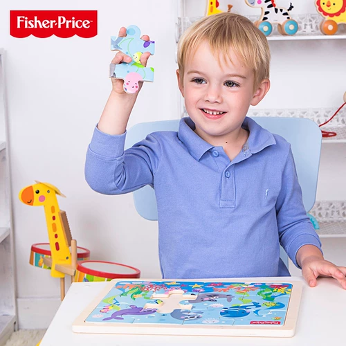 木玩世家 Доска-головоломка Fisher-Price Animal Park, детская игрушка, обучающая деревянная головоломка FP7002