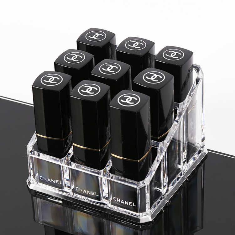 Internet Celebrity Transparent Nine-Compartment Lipstick Rack, Cosmetics Storage, Makeup Lipstick Storage Box, Desktop Lip Gloss Organizer