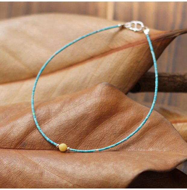 Đặc biệt hàng ngày Vòng chân ngọc lam tự nhiên của Mỹ Nữ rất mịn 925 sterling bạc sáp ong tự nhiên Màu xanh da trời lắc chân nữ đẹp