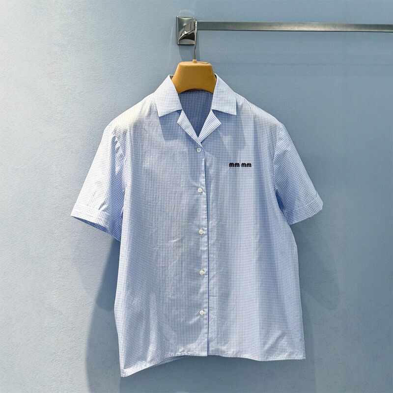 Molly Haute Couture 26 New Summer Style Letter Embroidered Logo Plaid Bowling Lapel Short-Sleeved Shirt Molly Haute Couture 26 New Summer Style Letter Embroidered Logo Plaid Bowling Lapel Short-Sleeved Shirt