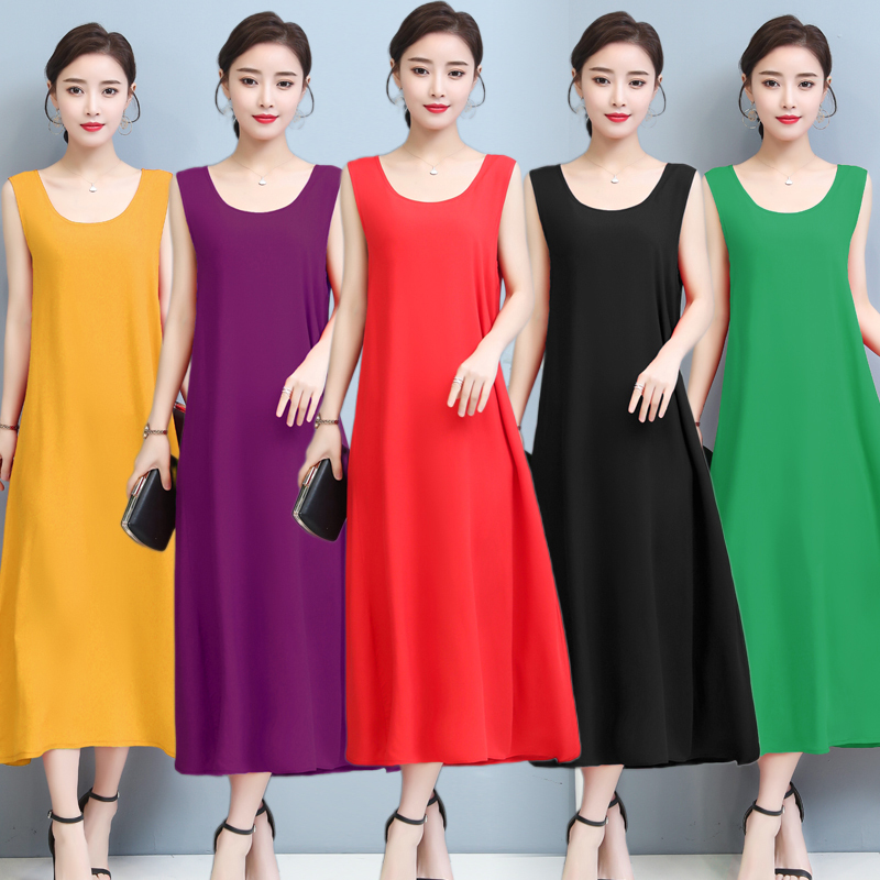 Cotton Silk Dress, Summer Plus Size, Loose, Solid Color, Extra Long, Sleeveless, Camisole Dress, Inner Layer, Base Layer, Long Dress for Women Cotton Silk Dress, Summer Plus Size, Loose, Solid Color, Extra Long, Sleeveless, Camisole Dress, Inner Layer, Base Layer, Long Dress for Women