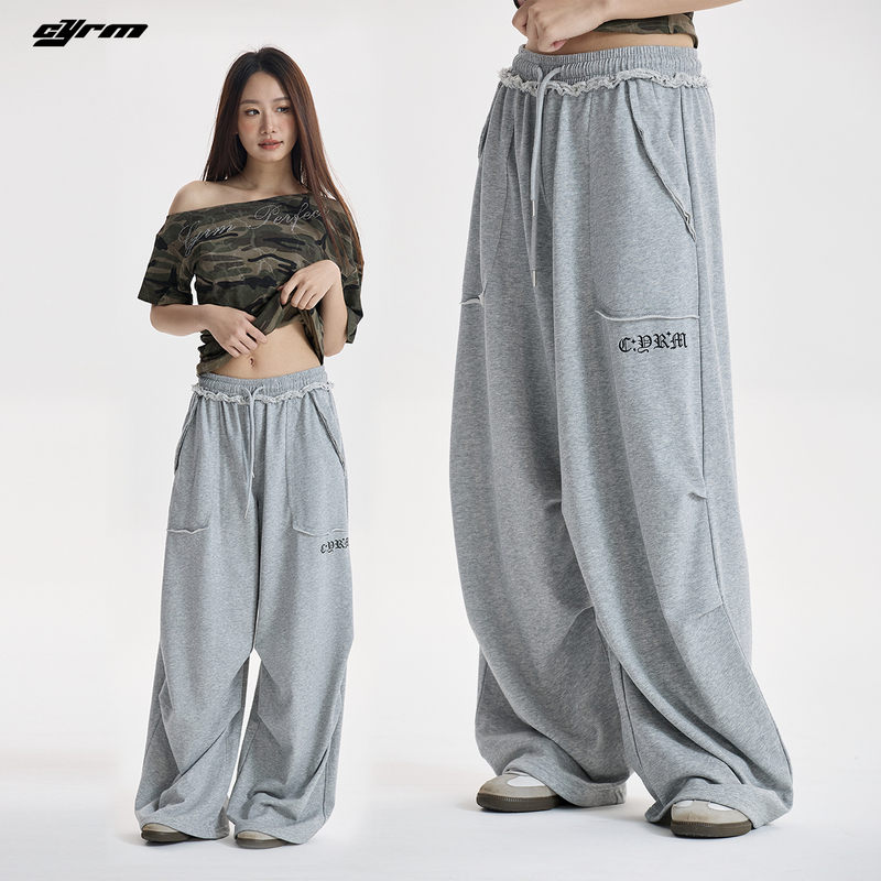 Cyrm Street Dance Trendy Brand Frayed Hem Wide-Leg Sweatpants for Women, Loose and Drapey Jazz Sports Casual Pants Long Pants Cyrm Street Dance Trendy Brand Frayed Hem Wide-Leg Sweatpants for Women, Loose and Drapey Jazz Sports Casual Pants Long Pants
