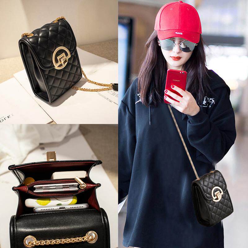 Counter 2021 three-layer small bag new Korean wave mini mobile phone bag diamond grid small fragrant soft leather messenger bag women's bag