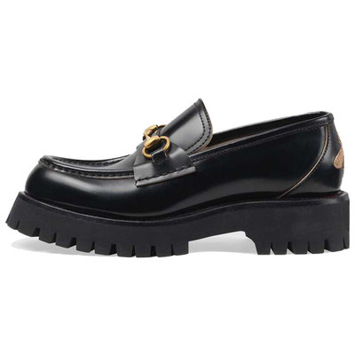 GUCCI古驰 饰马衔扣沟纹鞋底 皮革 乐福 厚底鞋 女款 黑色
