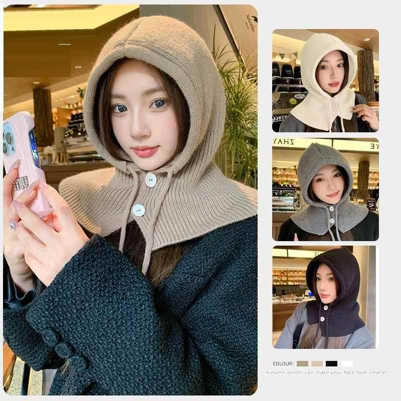 Fake Collar Hat, Knitted Pullover Hat, Makes the Face Look Smaller, Versatile, High-End Fake Hat Collar, Hooded Windproof Shawl, High-End Feel