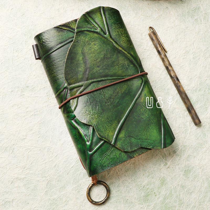 Concave-Convex Handcrafted Lotus Leaf Diary Notebook Travel Journal Tn Leather Notebook Handmade Vintage Magic Book European-Style Literary Art