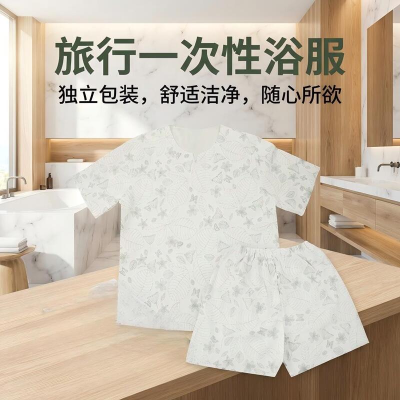 Disposable Bathrobe, Pajamas, and Sleep Pants, Simple Two-Piece Set, Suitable for Travel, Accommodation, and Business Trips, Sealed and Individually Packaged, No Need to Wash