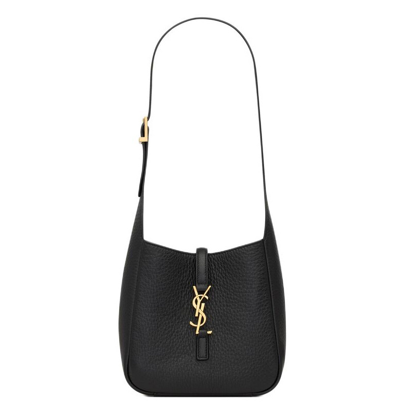 9.9 New Ysl/Saint Laurent Le 5 À 7 Logo Grained Deerskin Black Women's Medium Handbag Shoulder Bag