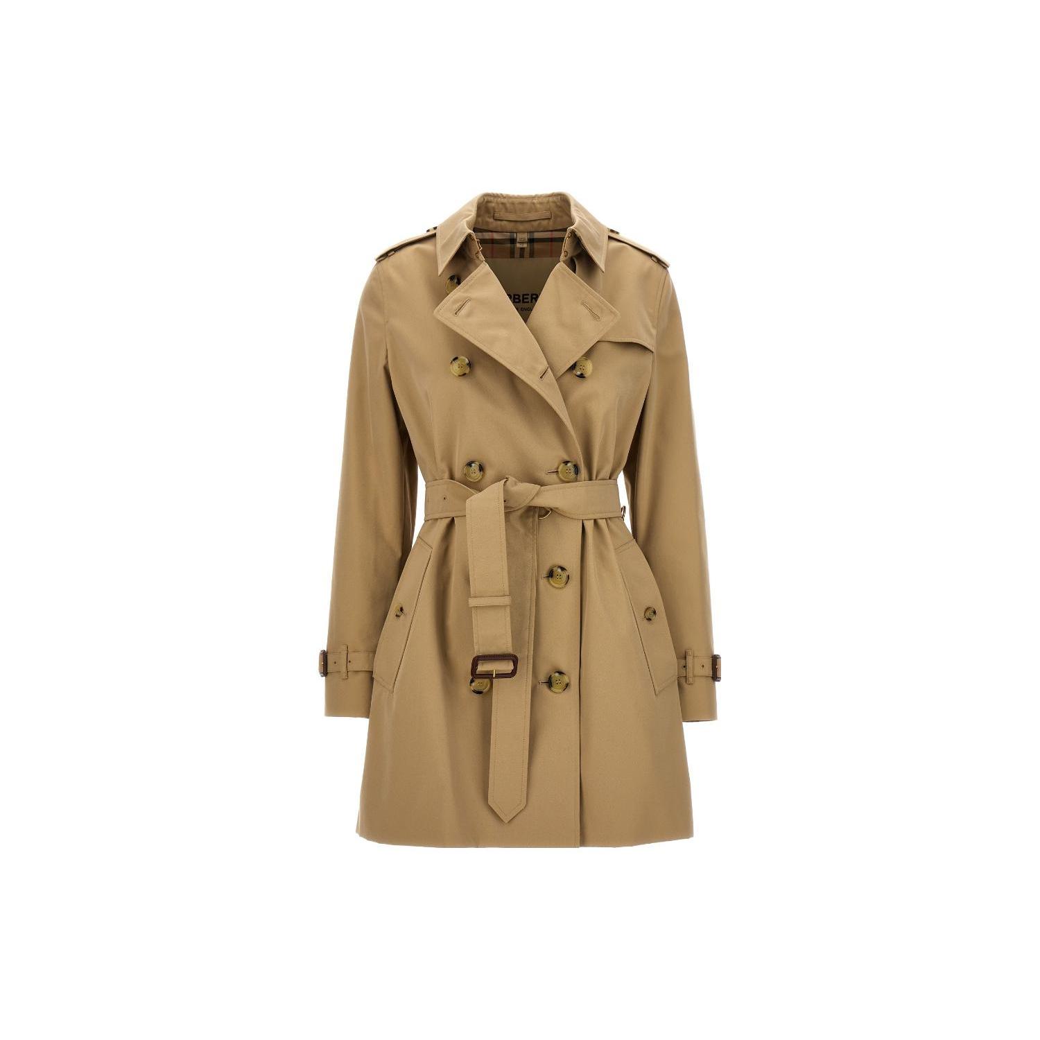 Burberry博柏利 FW23 棉质翻领双排扣休闲长袖风衣 女款 蜂蜜色