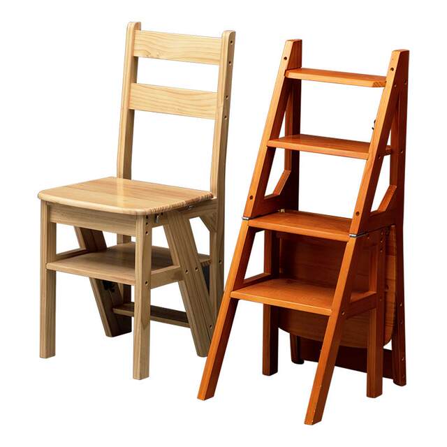 Solid wood ladder chair, household ladder chair, folding dual-purpose ladder stool, indoor climbing pedal staircase, multi-functional bed sheet and trolley