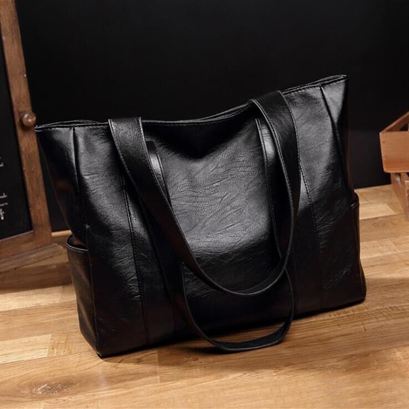 Trendy Korean Style Large-Capacity Soft Leather Bag, New Fashionable Genuine Leather Large Bag, Hand-Held Shoulder Tote Sheepskin Women's Bag