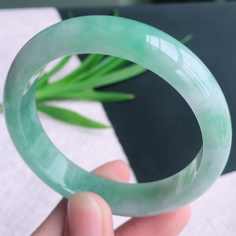 Authentic Burmese Natural Jadeite, Exquisite Light Green Full-Circle Bracelet, Ring Size 56mm, Weight 56.15g