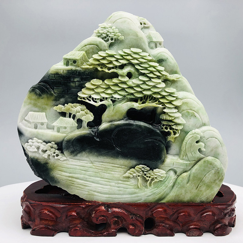 Half price to shoot (one pint of single rhyme) Big four famous jade bouquets unique mountain jade pendulum pieces 12 8 catties y19