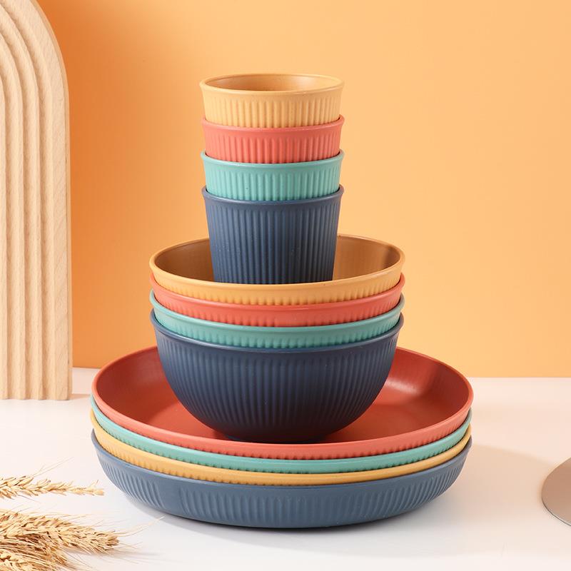 Nordic Wheat Straw 15-Bowl 23-Plate Cup Tableware Set Household Combination Gift Three-Piece Set Snack Plate