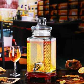Wholesale octagonal glass wine bottle with faucet 10kg 20kg thickened sealed wine jar transparent wine jar