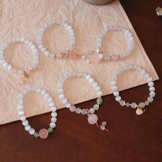 Lychee White Jelly Elastic Pumpkin Flower Pendant Bracelet ins Style High-End New Chinese Retro Style Bracelet Hanfu