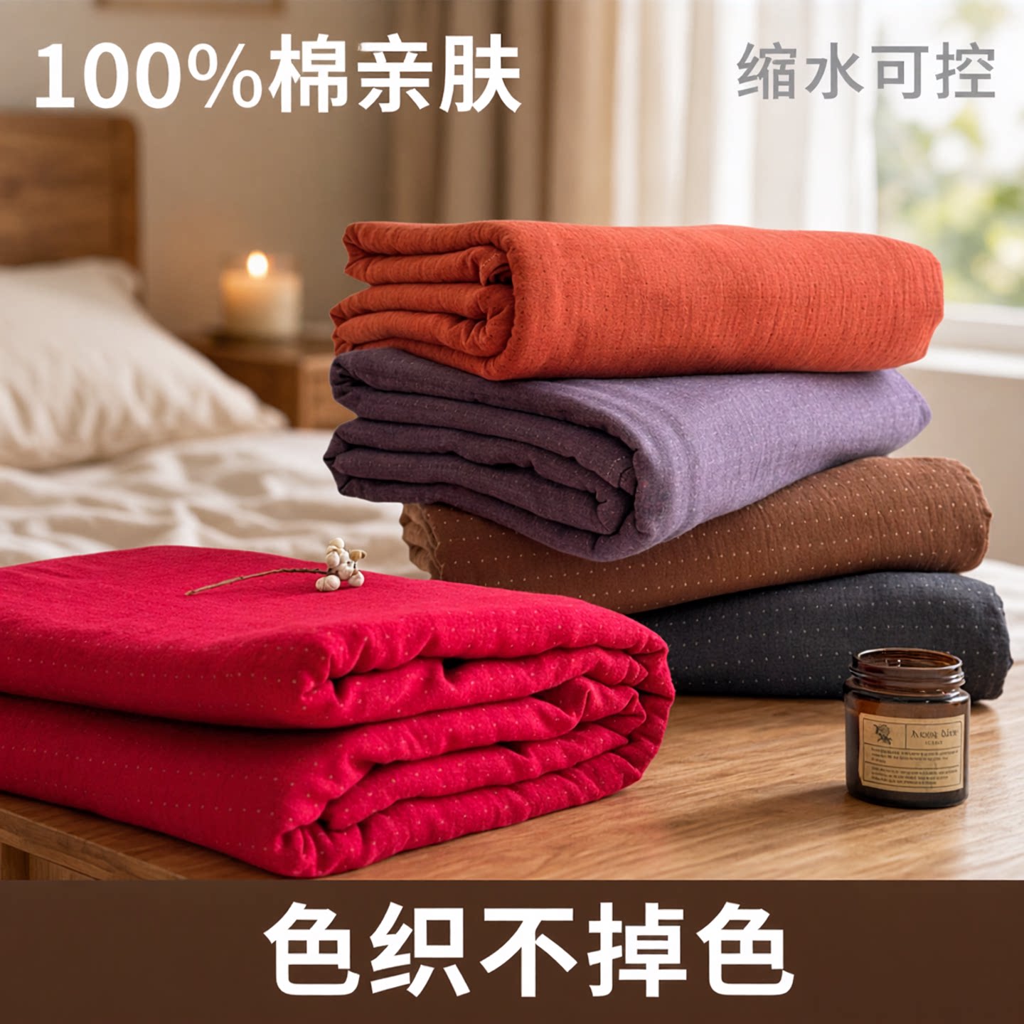 梦谷美家A类色织双层纱简约纯色100全棉床单宿舍纯棉被单秋冬加厚