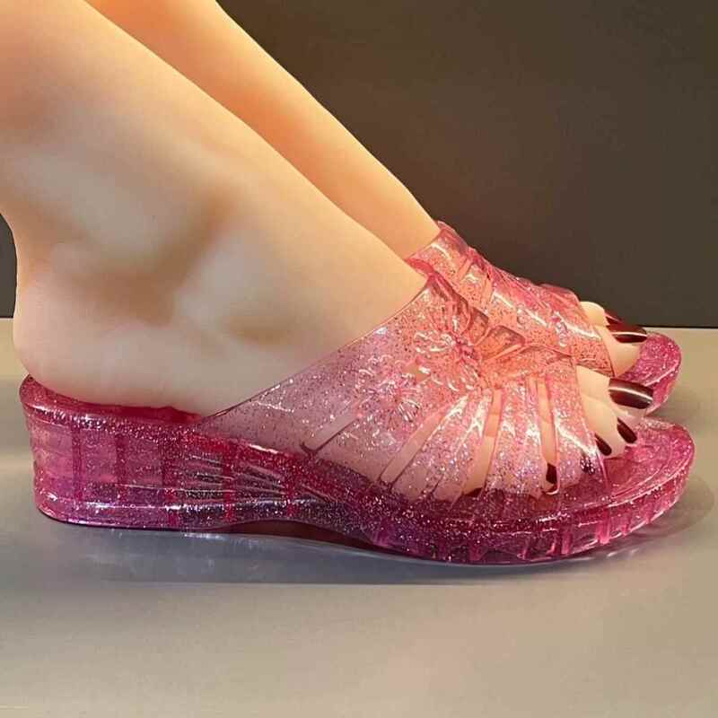 Crystal Sandals, Old-Fashioned Women's Style, Non-Slip, Non-Harmful to the Feet, Princess Transparent Flat-Soled Bathroom Shower Home Thick-Soled Slippers