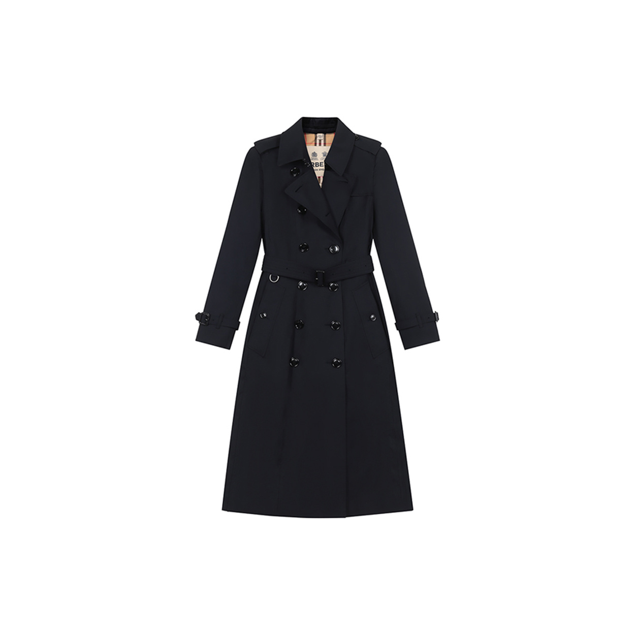 Burberry博柏利 翻领棉质双排扣长款西装风衣 女款藏青色