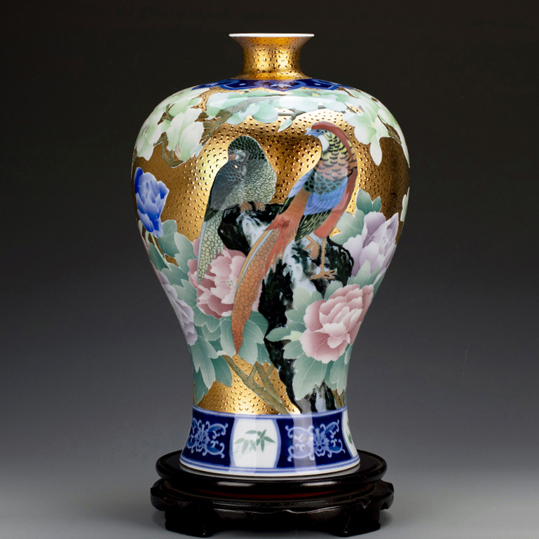 Real Gold Original Golden Porcelain Founder Xiao Jianhui Hand Painted China Wind Vase Chinese Interior Decoration Pendulum