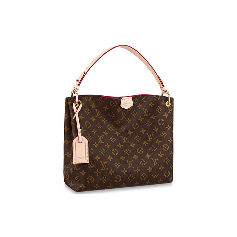 LV/路易威登Graceful PM涂层帆布拼牛皮革棕色女款小号手提包