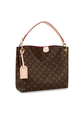 LV/路易威登Graceful PM涂层帆布拼牛皮革棕色女款小号手提包