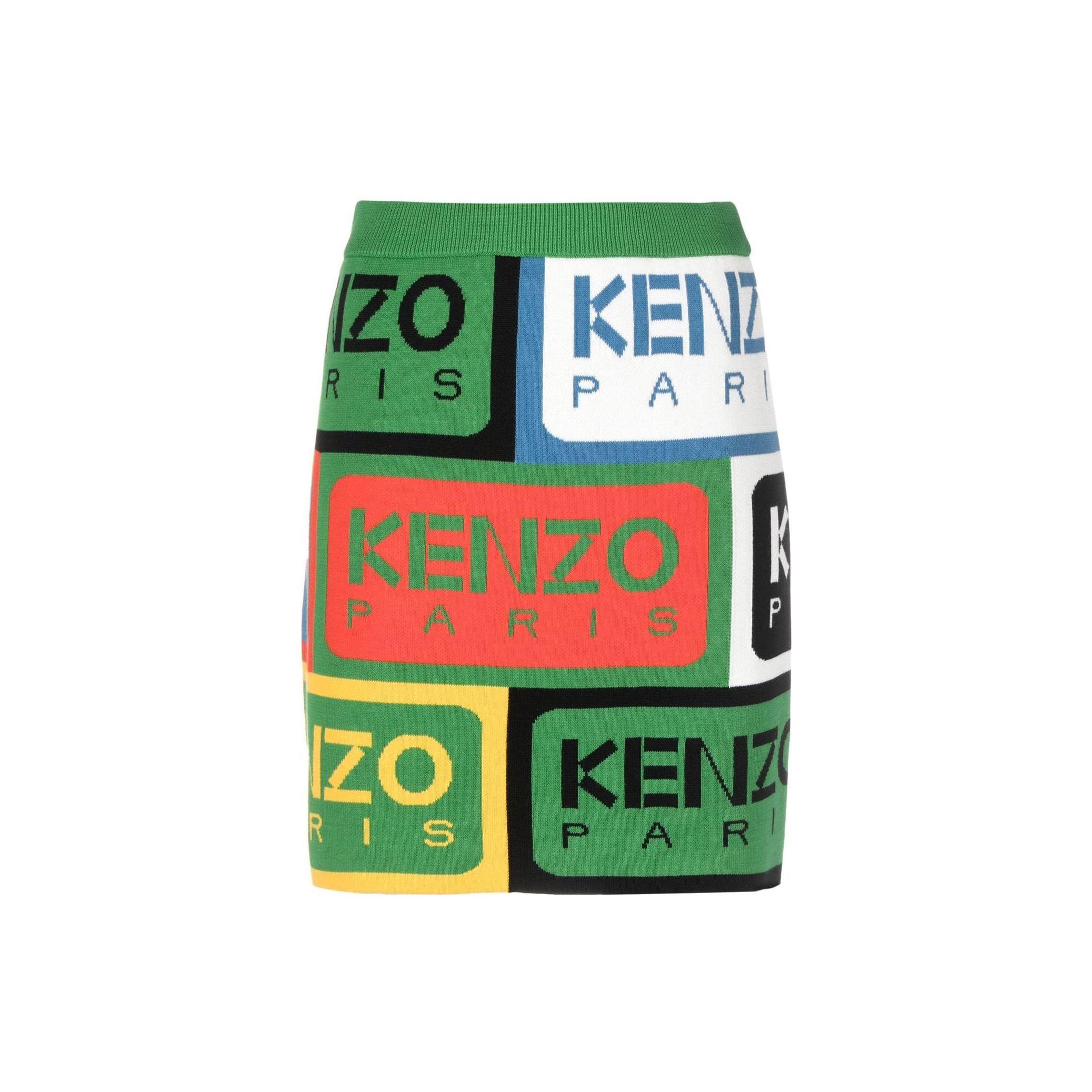 KENZO SS23 Logo提花高腰半身裙 绿色
