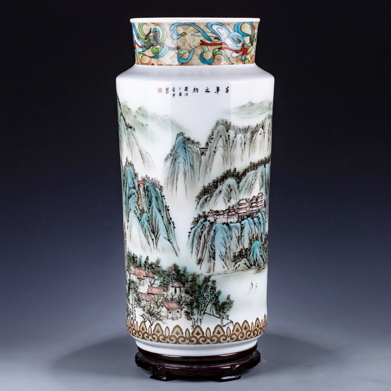 Heavy-work retool Hunan Ceramics Art Master Zhou Aiping Hand-painted Vase Pendulum for Millennium